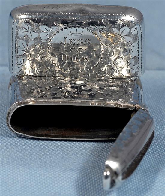 An Edwardian combination silver vesta case/sovereign case and stamp box, Length 3”/69mm to ring Width 2”/53mm, Weight 2.4oz/68 grms